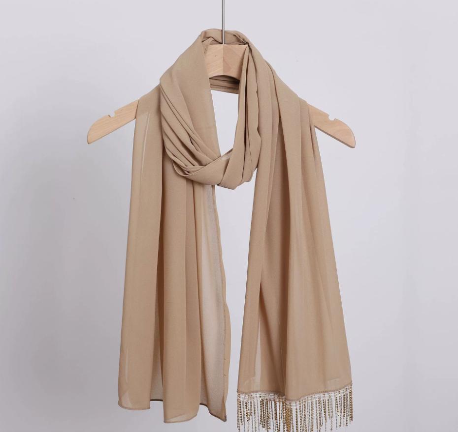 Fashion Muslim Chiffon Hijabs With Chains Diamonds Glitter Shimmer Long Shawls Headscarf Wraps Islamic Headband Turban Scarves