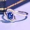 Huitan Gorgeous Blue Cubic Zirconia Women Rings Novel Design Wedding Engagement Band Accessories Luxury CZ New Trendy Jewelry