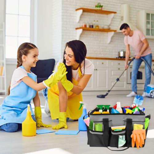 TOWEBOORY Cleaning Supplies Storage Bag, Multi-Purpose Pocket, Waterproof Cleaning Tote Bag with Shoulder Strap and Removable Divider (Gray)