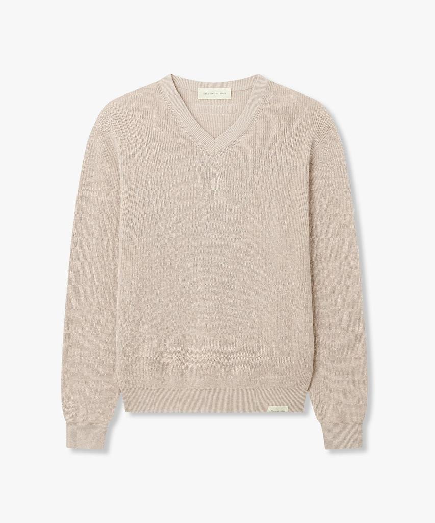 MAN ON THE BOON Linen Blend V-Neck Knit Pullover_Beige 4716113007