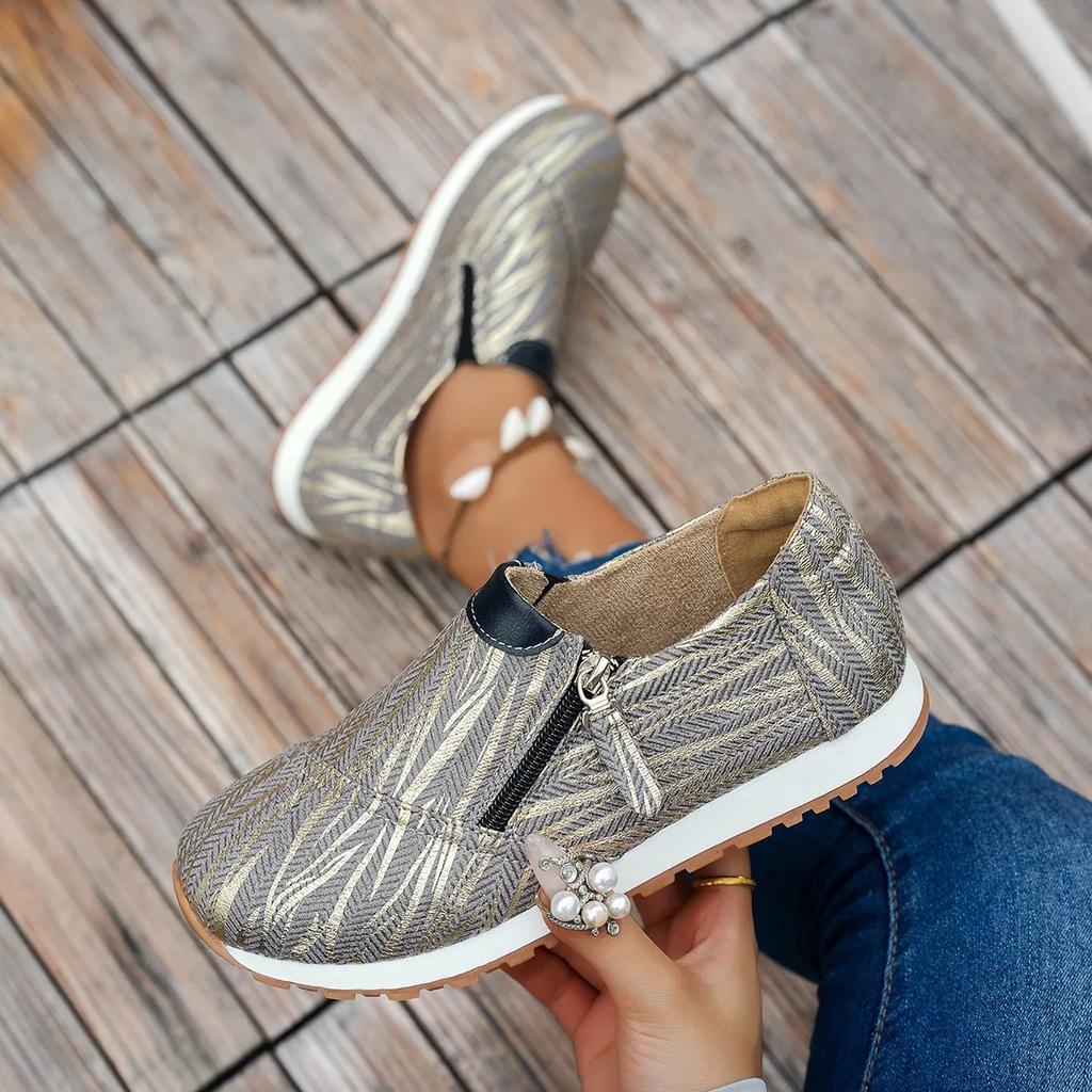 Женская повседневная спортивная обувь Весна Новые туфли-лоферы с круглым носком, глубоким вырезом и боковой молнией, противоскользящие, износостойкие, низкие