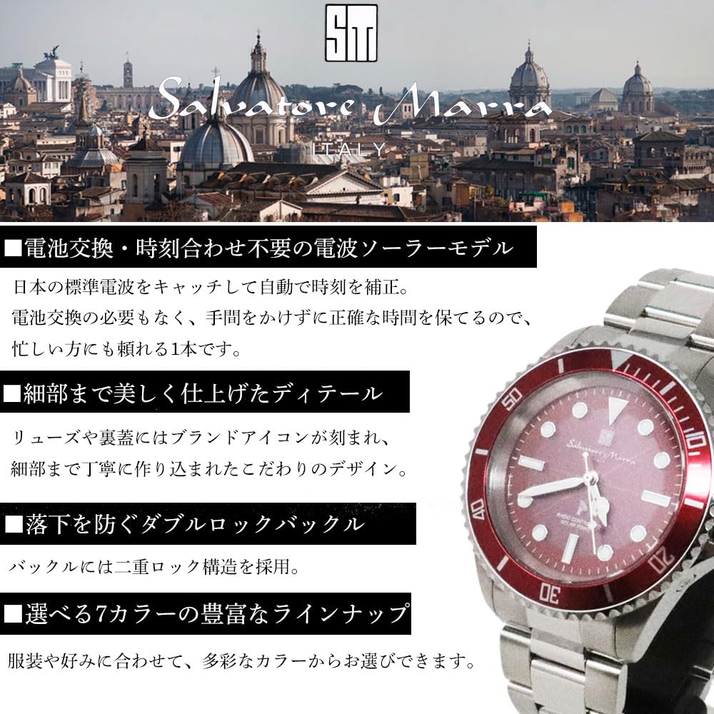 Salvatore Marra 10 АТМ Водонепроницаемые Нержавеющая сталь Японские Salvatore Marra Популярный бренд SM22110 Включает салфетку для часов Мужские с солнечной батареей и радиоуправлением