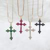 Fashionable and Exquisite Red Green Crystal Zirconia Cross Pendant Necklace for Ladies Elegant Party Christmas Gift