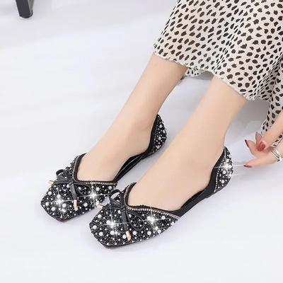 Модные розовые женские туфли с кристаллами и бриллиантами, зеленые туфли-лодочки со стразами, женские балетки с бантом, корейский стиль, Y2k, винтажная мода, дешевые А-силуэта