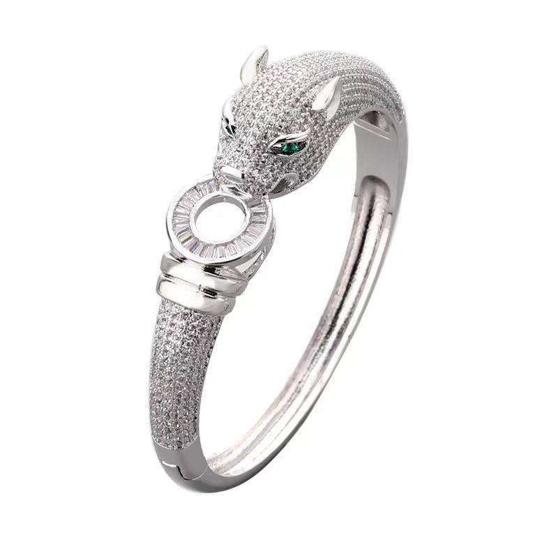 Персонализированный браслет с изображением гепарда и головы леопарда с циркониевым покрытием