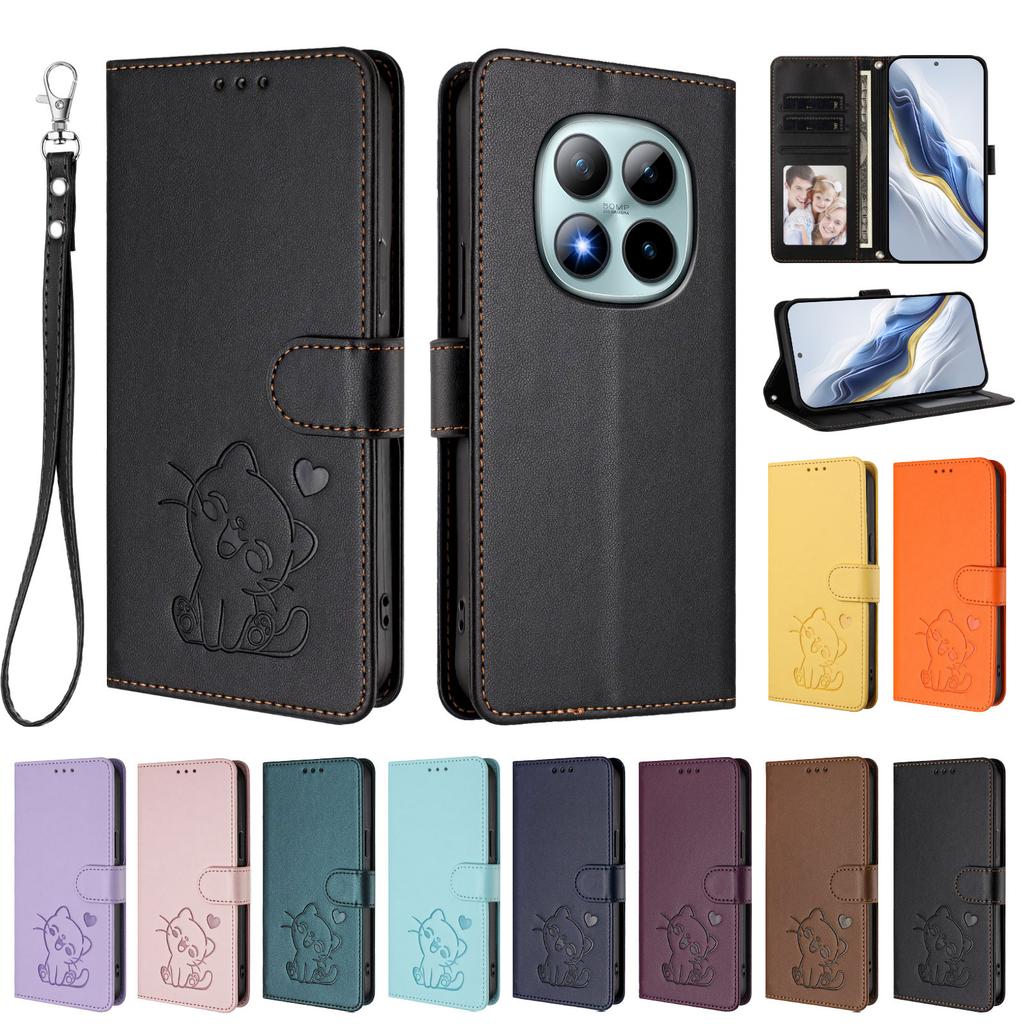 For Xiaomi Redmi Note 15 Pro+ 5G Wallet Case with Wrist Strap Love Cat Pattern Imprint Leather Phone Cover