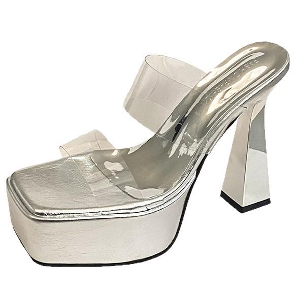 Прозрачные шлепанцы с квадратным носком и толстой подошвой, женские летние шлепанцы на толстом каблуке, водонепроницаемые, для стола, для маленького человека, увеличивающие рост, супервысокие каблуки