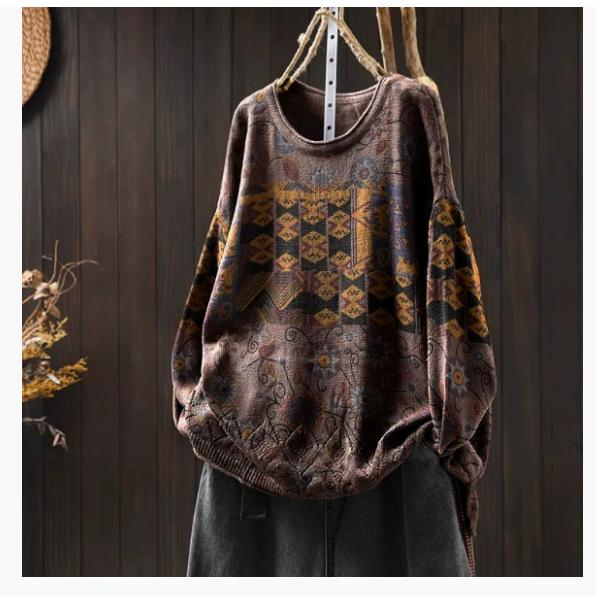 Зимний ретро цветной хлопковый трикотажный свитер женский свободный большой доски личность повседневный пуловер с круглым вырезом