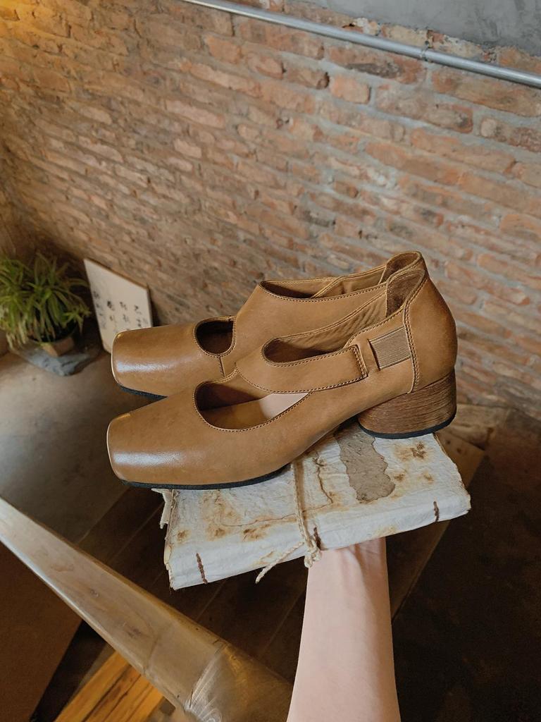 Grape Mom Studio Высококачественные лоферы из лошадиной кожи с квадратным носком и массивным каблуком для женщин - Осенний стиль