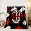 Interwoven red, black, and white strips with an oval emblem in the center. for all seasons blanket lunch break throw gift
