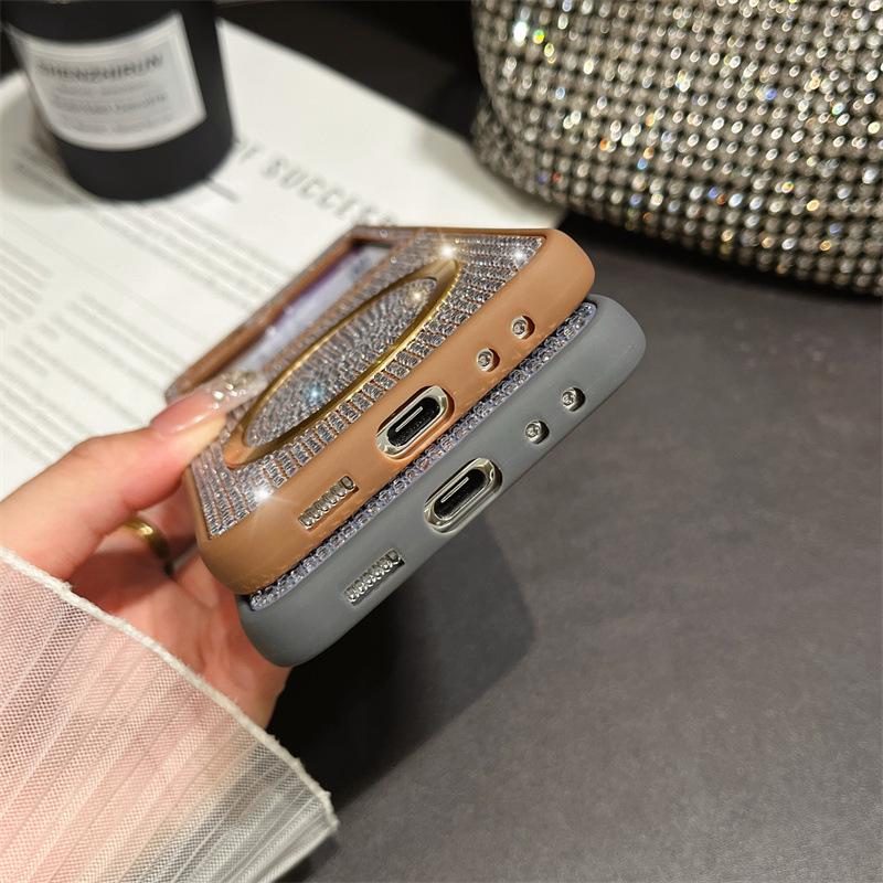 Магнитный защитный чехол с ремешком и блестками для Samsung Z Flip 6/7, Совместим с беспроводной зарядкой
