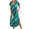Women's Casual Comfortable V Neck Loose Hem Split Vacation Short Sleeve Floral Long Dresses