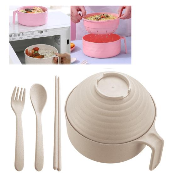 Microwave Ramen Cooker Bowl Set with Chopsticks Noodle Bowl Microwavable Fast Ramen Pot for College Students BPA-Free Heat-Resistant Handles