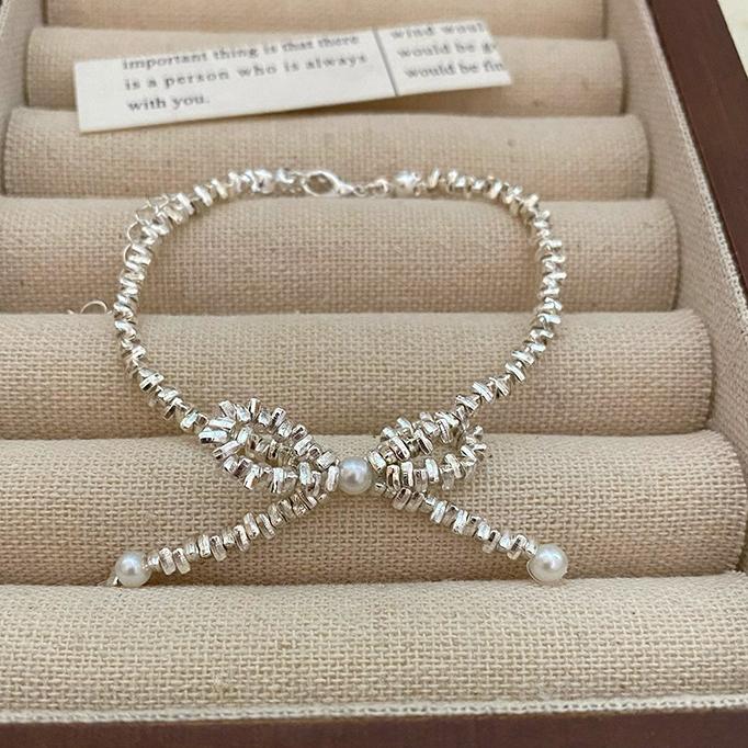 Модный браслет с жемчужным бантом, сломанный серебряный браслет, роскошный дизайн, изысканный браслет с бантом, женские украшения.