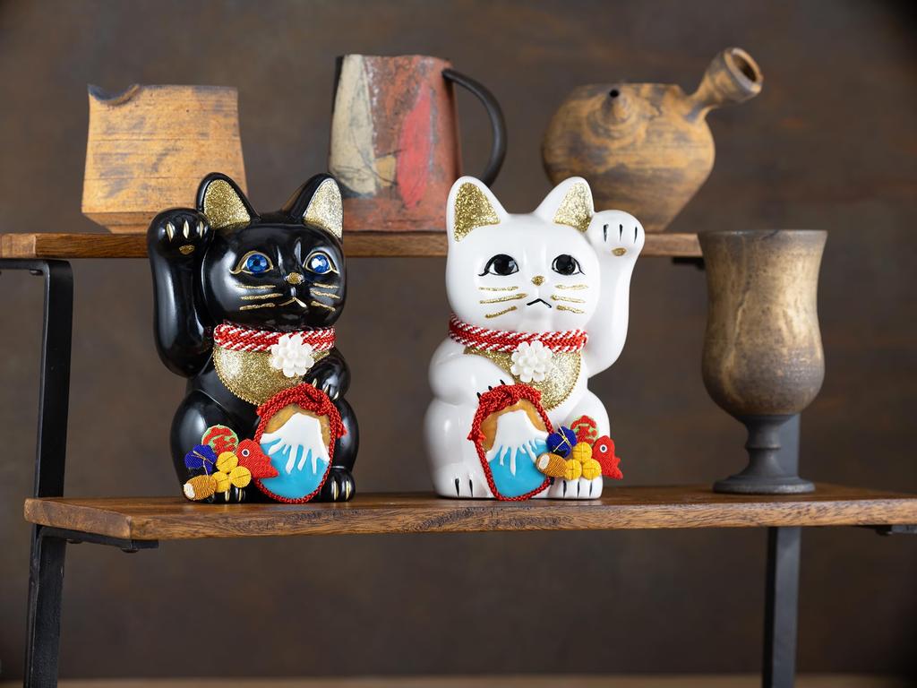 Счастливый кот Фудзи Левосторонний кот Счастливый кот Манеки Кот Фудзияма Украшение Фэн-шуй Коробка для пожертвований Белый Гора. (M-SIZE Белый) Поднятый/Керамический_Lucky (fj_M