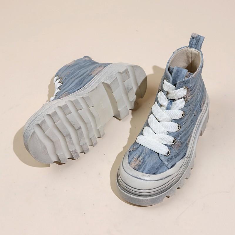 Осенняя повседневная женская обувь с высоким верхом Matsuke, парусиновые туфли на толстой подошве, корейская версия, универсальные уличные короткие ботинки Poe Heel Blast