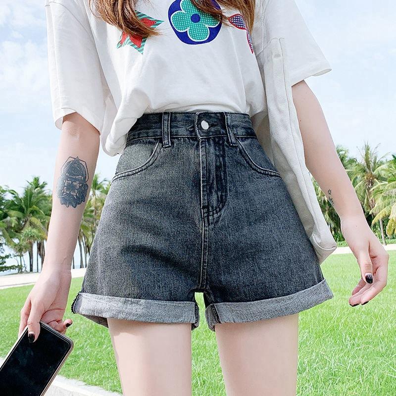 Брюки Классика и минимализм Мода Универсальные Женские Летние Свободные Тонкие Широкие Шорты Из Мешковины Джинсовые Индивидуальность и Модность
