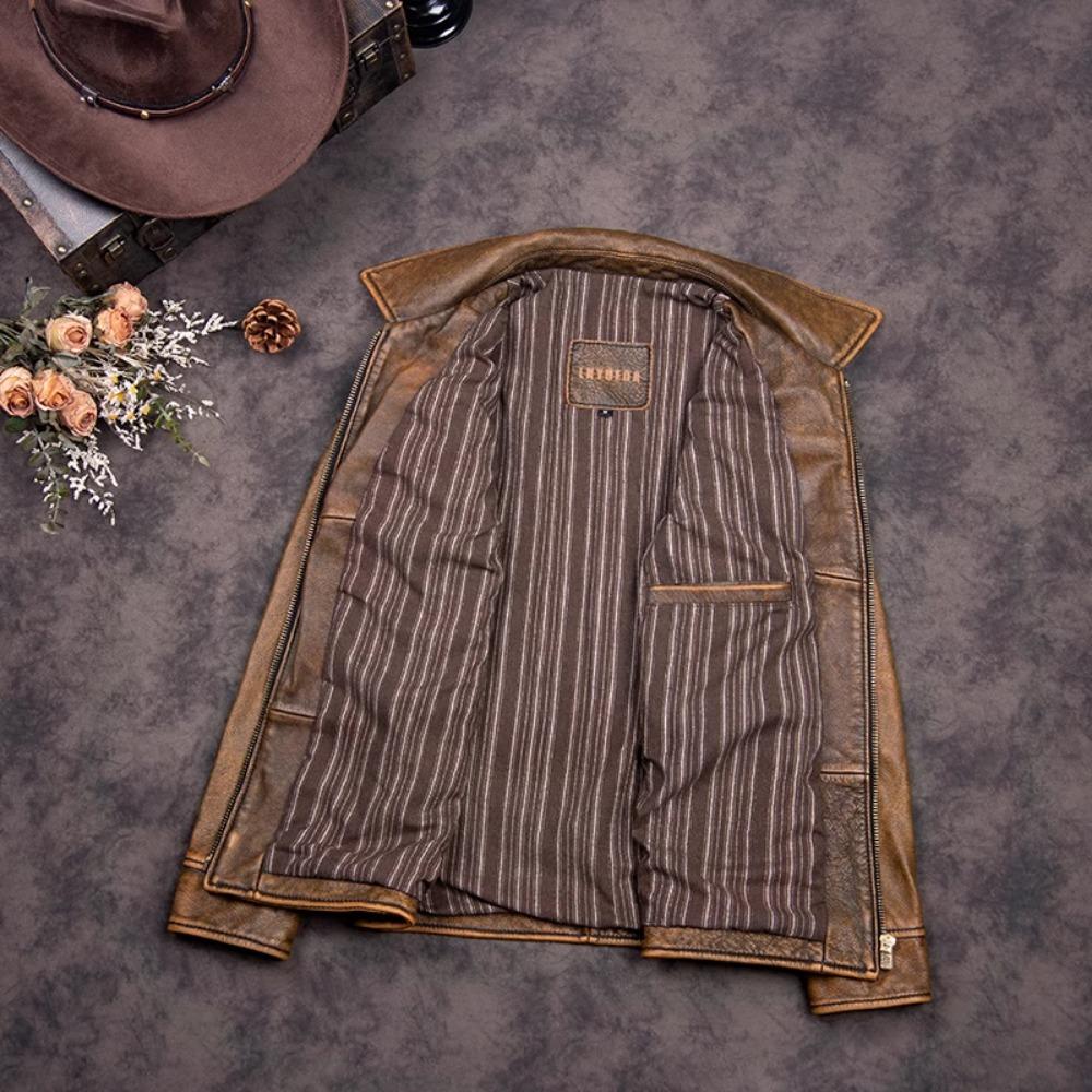 Мужская кожаная куртка китайского размера из мягкой натуральной коровьей кожи, винтажная, весна-осень