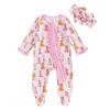 Baby Girls Jumpsuit, Long Sleeve Crew Neck Boots Print Zipper Closure Casual Romper Clothes