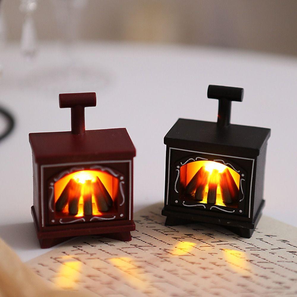 Retro Mini LED Fireplace Lamp Creative Electronic Candle Light Glowing Stove Model  Dollhouse Decor