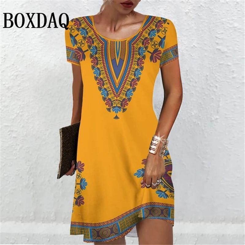 Женские платья с коротким рукавом, летняя женская одежда, винтажное модное платье трапециевидной формы с цветочным принтом, повседневные женские свободные платья больших размеров