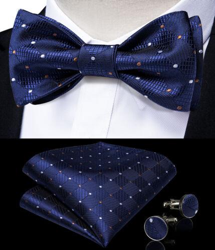 Мужской шелковый галстук-бабочка, регулируемый синий галстук-бабочка, набор запонок с цветочным принтом пейсли