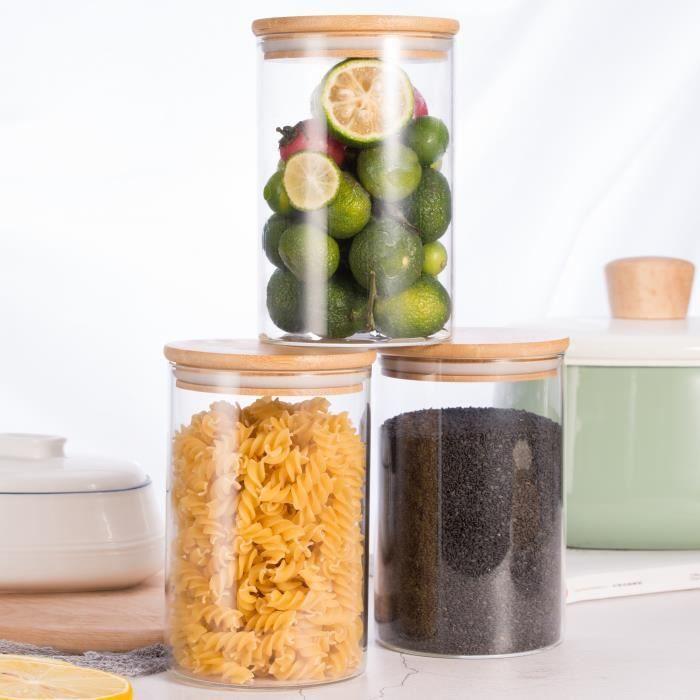 4x1000ml Pots de Rangement Alimentaire Conservation en Verre Borosilicate avec Couvercle Hermétique (10x15cm)