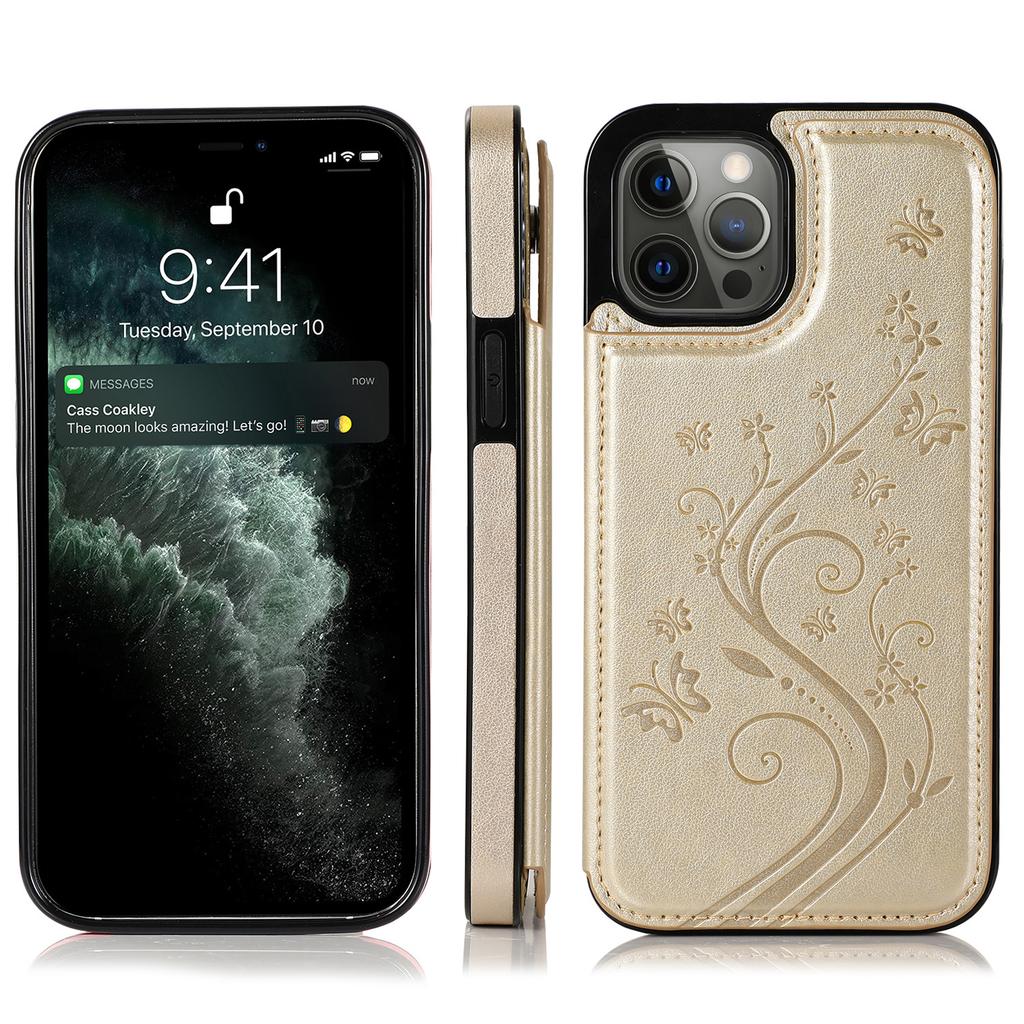 Butterfly Floral PU Leather Wallet Case for iPhone, Card Holder Slot Protective Cover with Kickstand