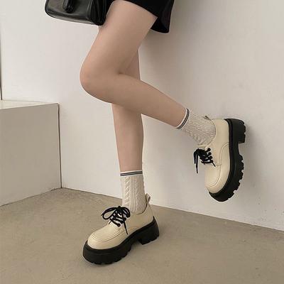 Туфли белые кожаные на толстом каблуке с толстой подошвой, на шнуровке, в британском стиле, ретро, женские, корейская версия, одинарные туфли, новый тренд лета 2024 года