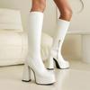 8/Autumn and Winter New Women's High Heel Long Boots Fashion Waterproof Platform Thick Heel Solid Color Large Size Boots