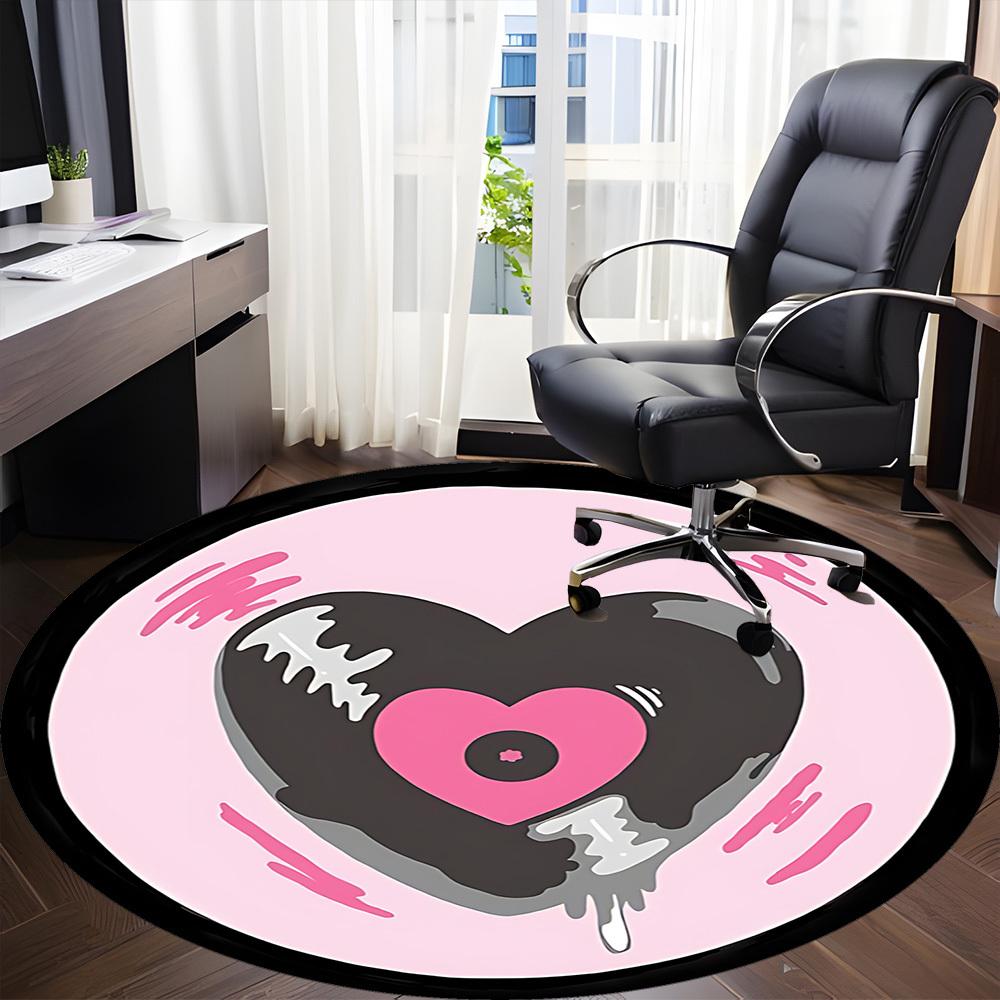 1pc Heartbeat Love Office Round Area Rug, Mat Suitable For Office, Under Office Chairs Bedroom Living Room Home Decor, Room Deco
