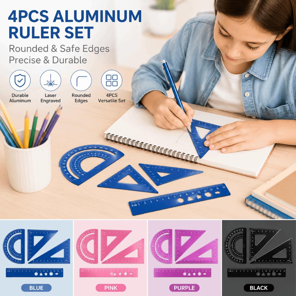 Triangle Ruler Metal Ruler Set Protractor Student Geometry Set Maths Drawing Kit Kids Learning