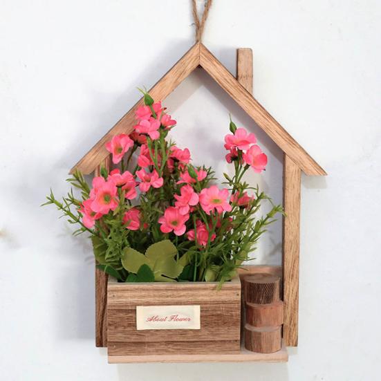Деревянное настенное кашпо с искусственными цветами в горшках, искусственные цветы, домашний декор на стену, искусственный