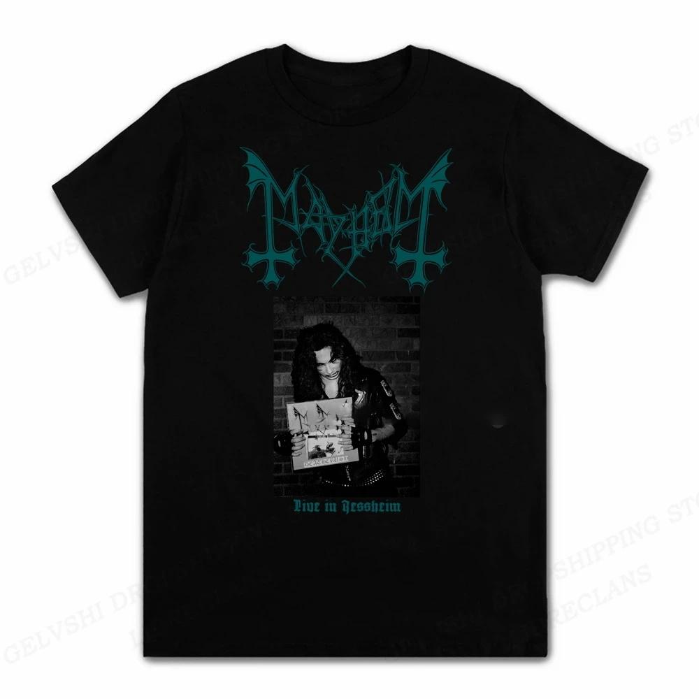 Мужская футболка Rock Band Mayhem Black Metal Футболка Винтажная 100% Хлопок Короткий рукав Круглый вырез Футболка Женская EU Размер Унисекс Топы