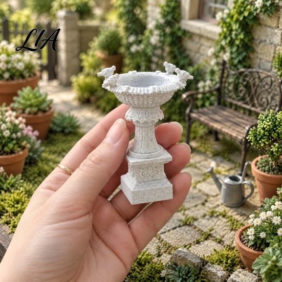 Classical Column Decor 3D Printed Mini Bird Bath Fountain with Simulated Stone Texture for Doll House Landscaping Diorama Parts and Micro Garden