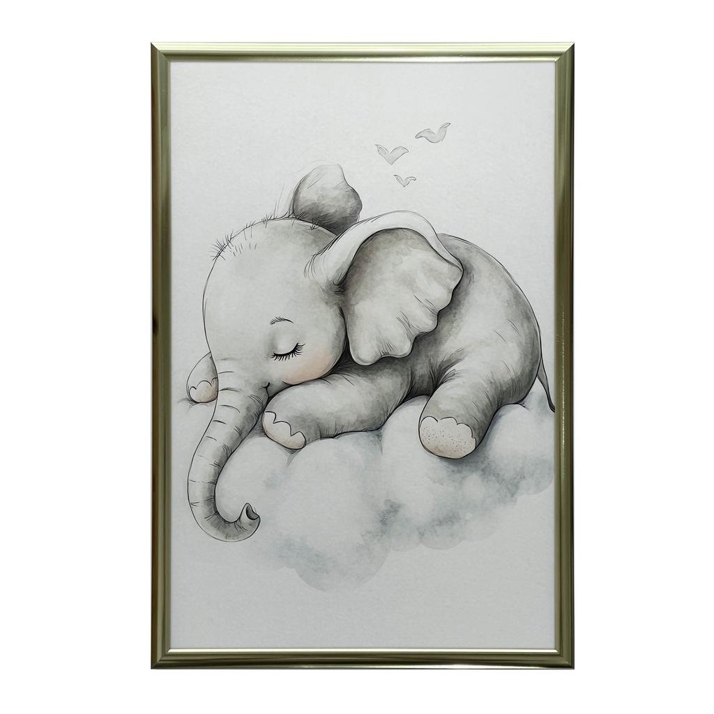 Plakat Senny Słonik Na Chmurze Plakat Senny Słonik Na Chmurze, 40X50 Cm, Rama Aluminiowa Czarna, Papier Matowy 230 Gsm