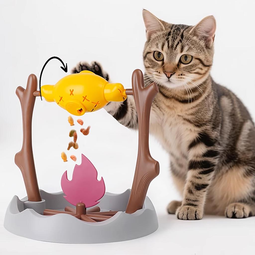 Bbq Style Rolling Cat Feeder Toy, Interactive Treat Dispenser Ball For Kittens, Diy Chew Puzzle Gift For Indoor Play