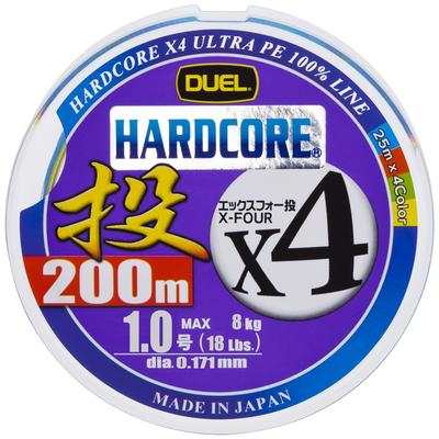 DUEL HARDCORE X4 PE Леска, для кастинга [Леска, Рыболовная леска, Рыболовные снасти, Высокая прочность, Высокая чувствительность], Размер 1, 200 м, 25 м x 4 цвета, Черный