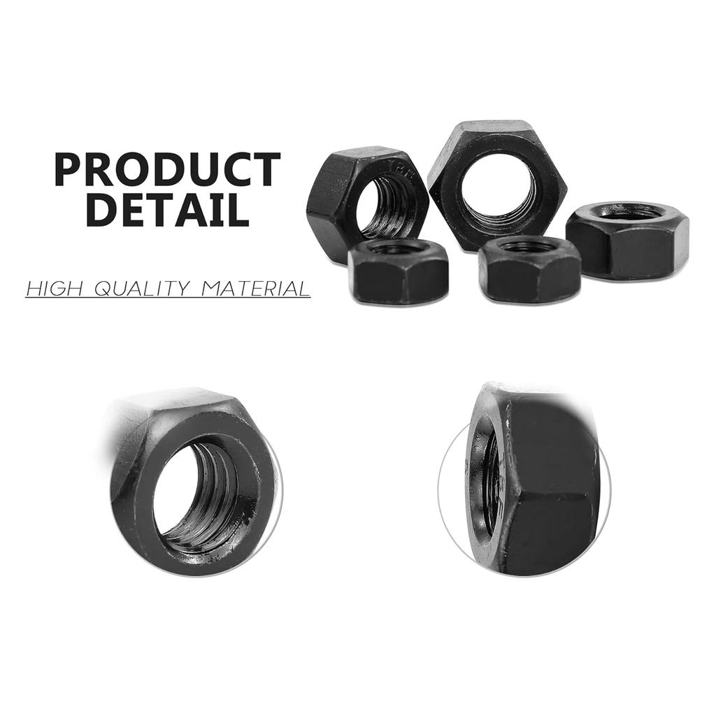 Набор метрических черных шестигранных гаек, 326 шт., 9 моделей (М2-М12), комплект шестигранных гаек из черной углеродистой стали
