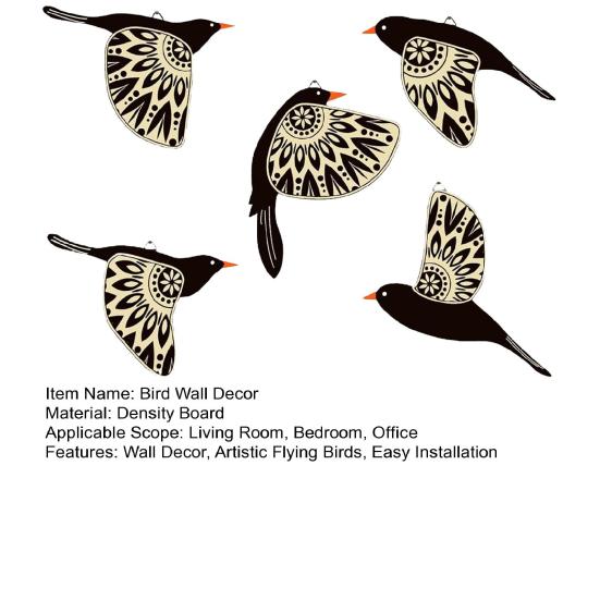 5 Pcs Flying Bird Wall Art Decor Rustic Wooden Birds Wall Decoration