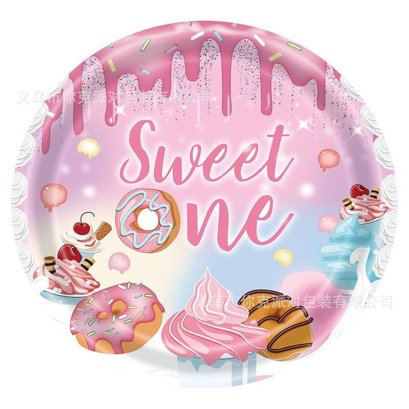Donut-themed Disposable Tableware Set for Girls' Birthday Party Scene Arrangement