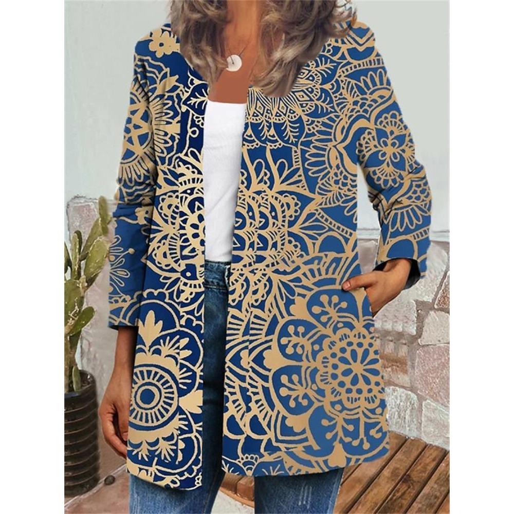 GMXIA Осень-зима винтажный этнический стиль принт большой размер куртка кардиган женская одежда