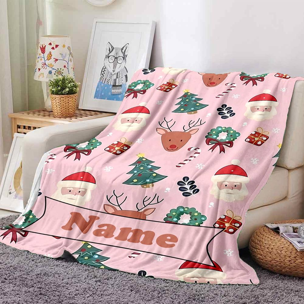 Custom Name Christmas Theme Printed Blanket - Perfect for Couch, Bed, Travel & Outdoor Use | Machine Washable, Cozy & Durable.