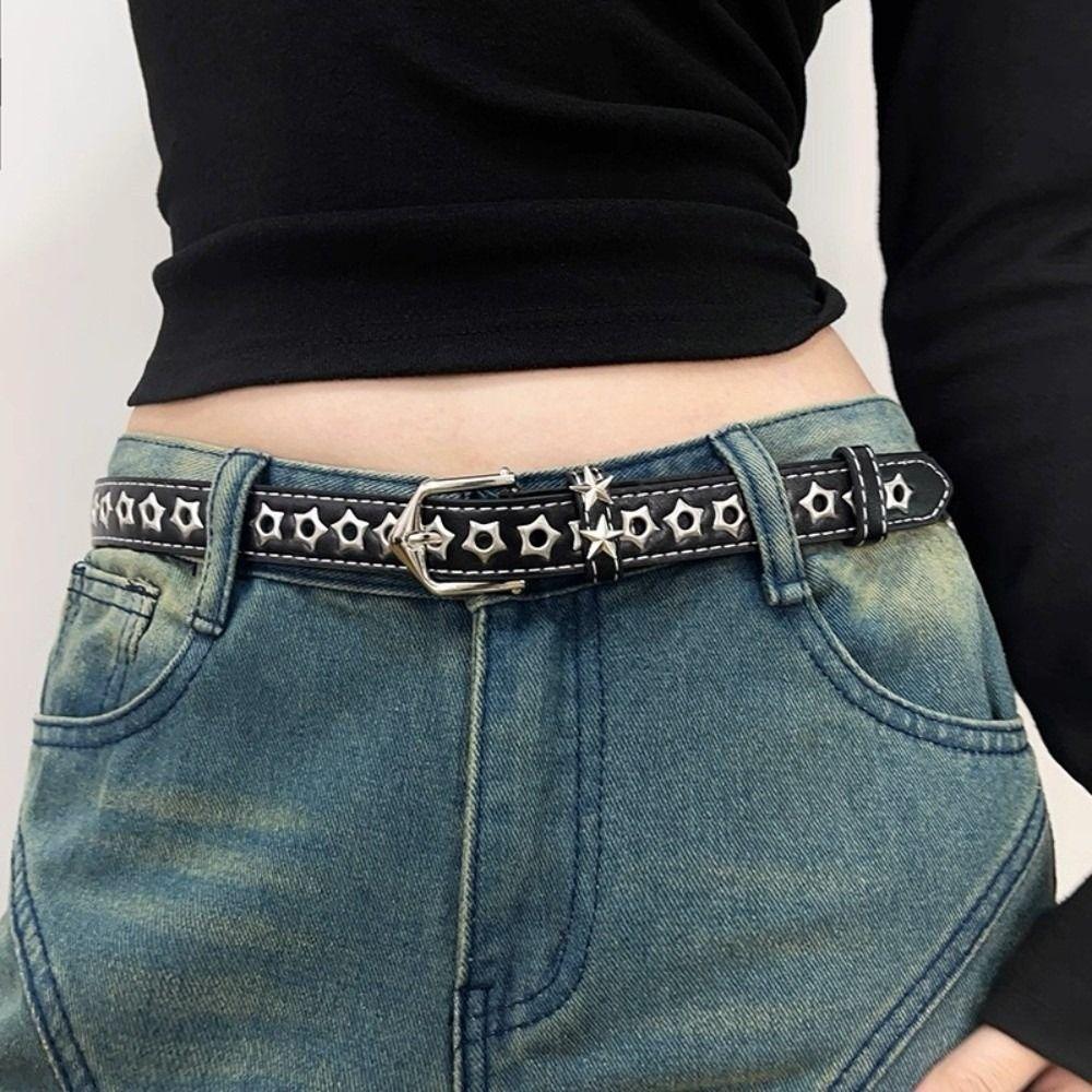 PU Leather Y2K Star Waist Belts Star Eyelets Girls Rivet Waistband Women's Jeans Belt  Hip Hop