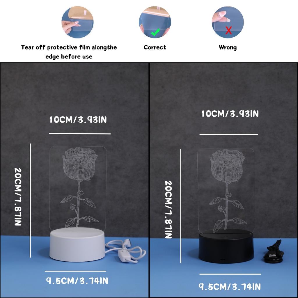 3D ночник-иллюзия розы, питание от USB, идеальный подарок на день рождения и праздник, ночник для украшения спальни и рабочего стола