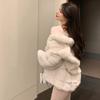 Франция Элегантный меховой теплый короткий пальто женский зимняя флисовая винтажная куртка со стоячим воротником шерстяная корейская модная дизайнерская одежда 2024 Новинка