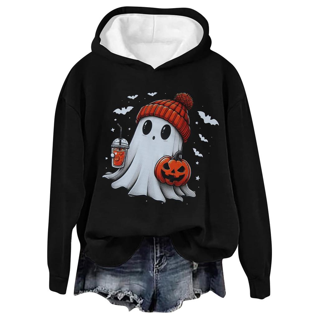 Женская модная повседневная толстовка с длинными рукавами и капюшоном на Хэллоуин с принтом призрачных букв