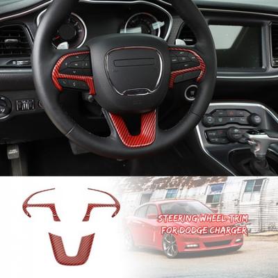 Декоративная накладка на руль автомобиля для Dodge Charger 2015+ Красный углепластик