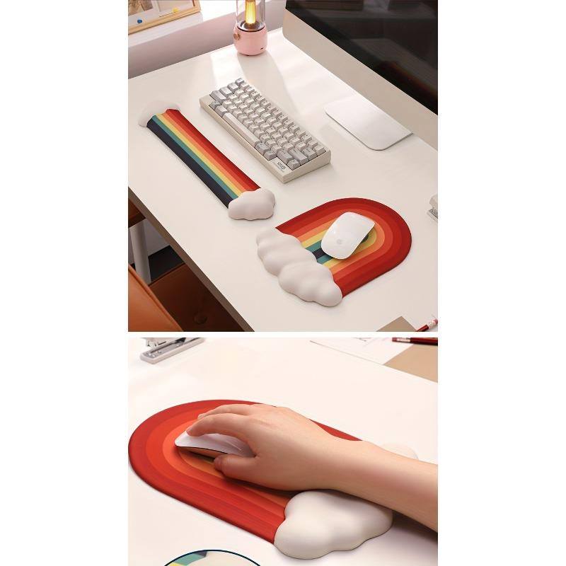 1 шт. Радужный мягкий пластиковый коврик для мыши, нескользящая основа и держатель для клавиатуры из пены с эффектом памяти - Мягкий для офисного комфорта, офисные принадлежности, комфорт пены с эффектом памяти
