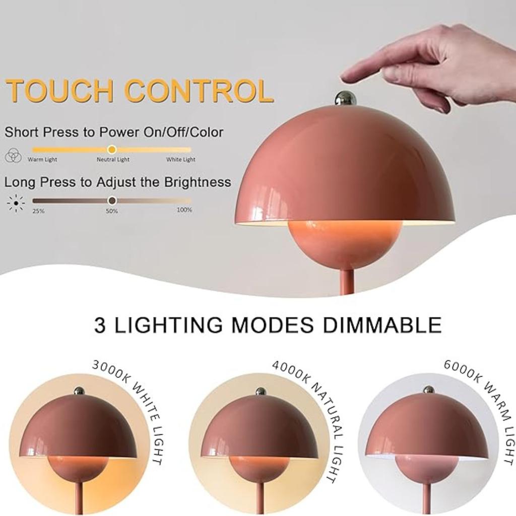 Светодиодная настольная лампа в форме бутона цветка с сенсорным управлением тремя цветами, заряжаемая через USB, подходит для прикроватных тумбочек в гостиных, для обеденных залов в отелях